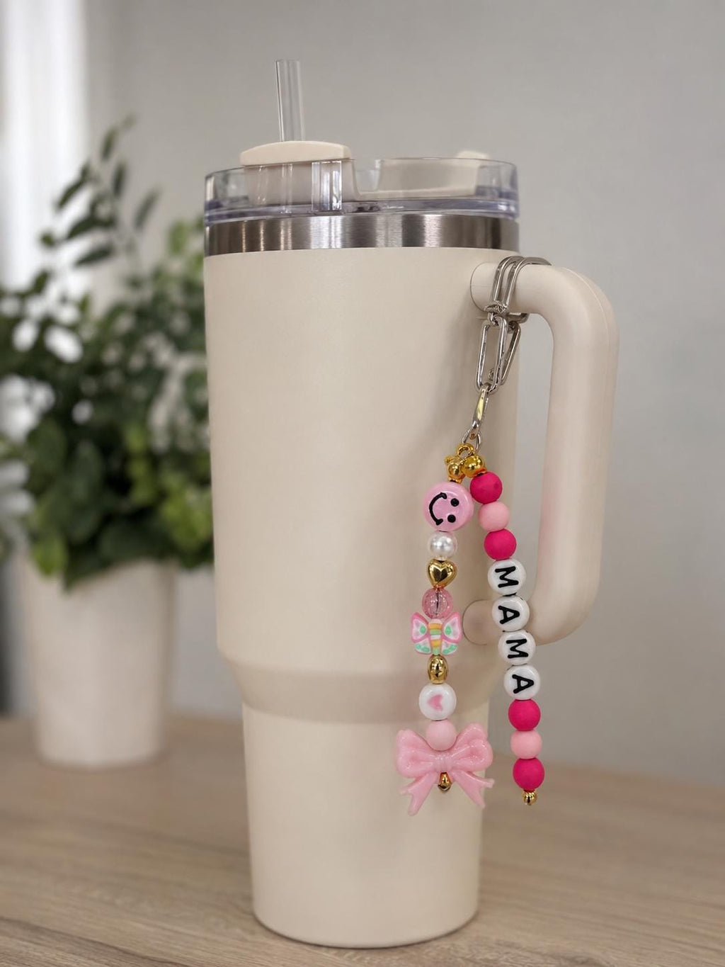 Handmade Beaded Tumbler Charm: Personalized Cup Handle Accessory – Mama Smile Design