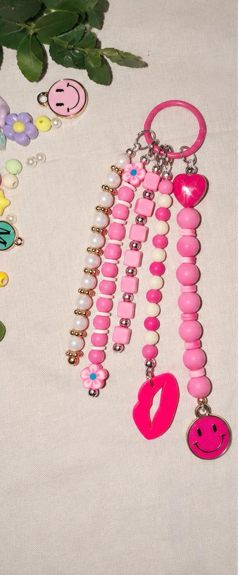 Pink Beaded Bag Charm | Heart & Lips Purse Charm | Kawaii Keychain | Cute Backpack Accessory | Coquette Gift for Teen Girls