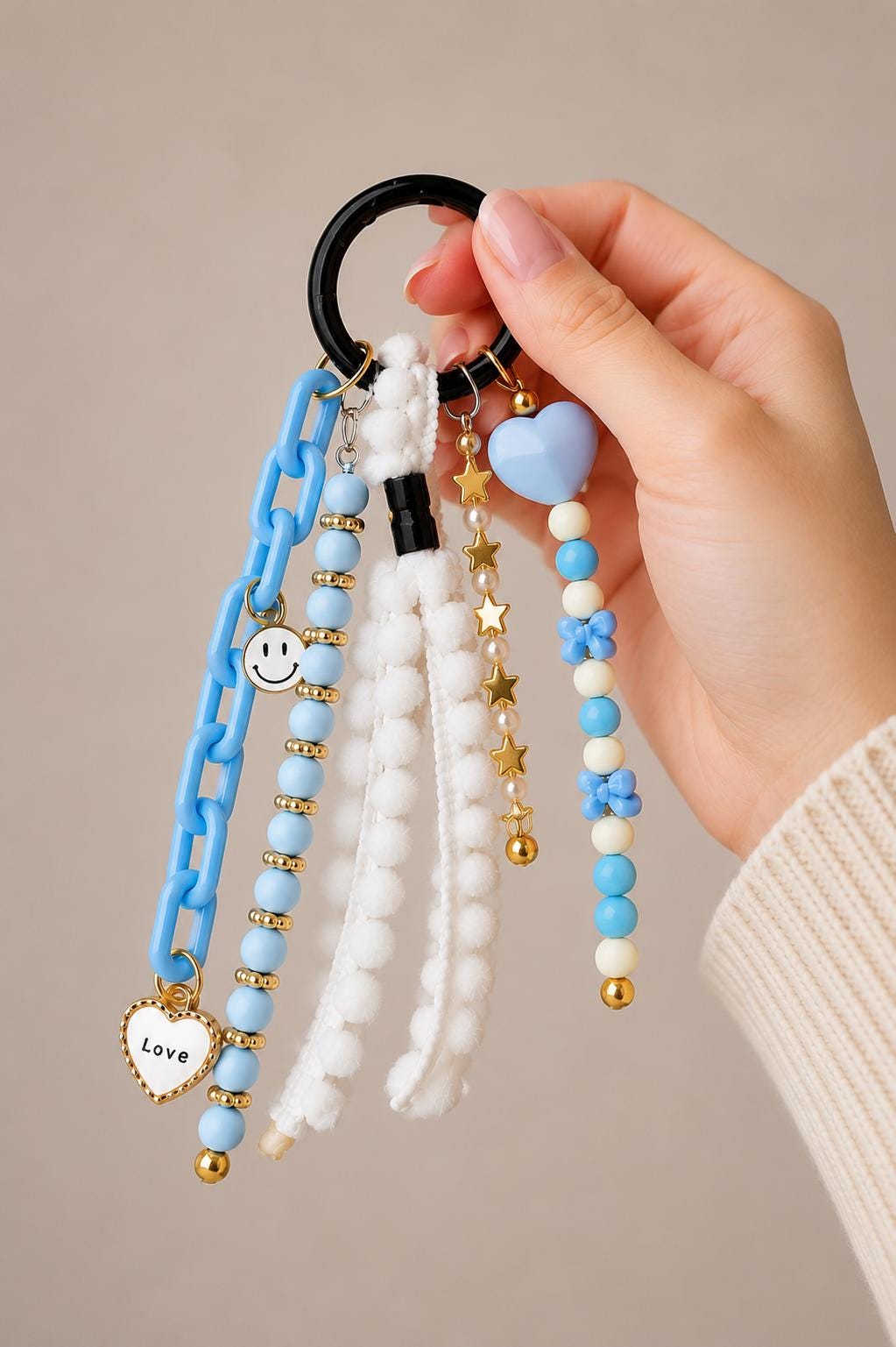 Pastel Heart & Smiley Beaded Bag Charm | Kawaii Purse Charm | Cute Backpack Accessory | Handmade Keychain | Gift for Teen Girls