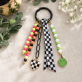 Green Checkerboard Beaded Bag Charm | Smiley Purse Charm | Kawaii Keychain | Cute Backpack Accessory | Gift for Teen Girls