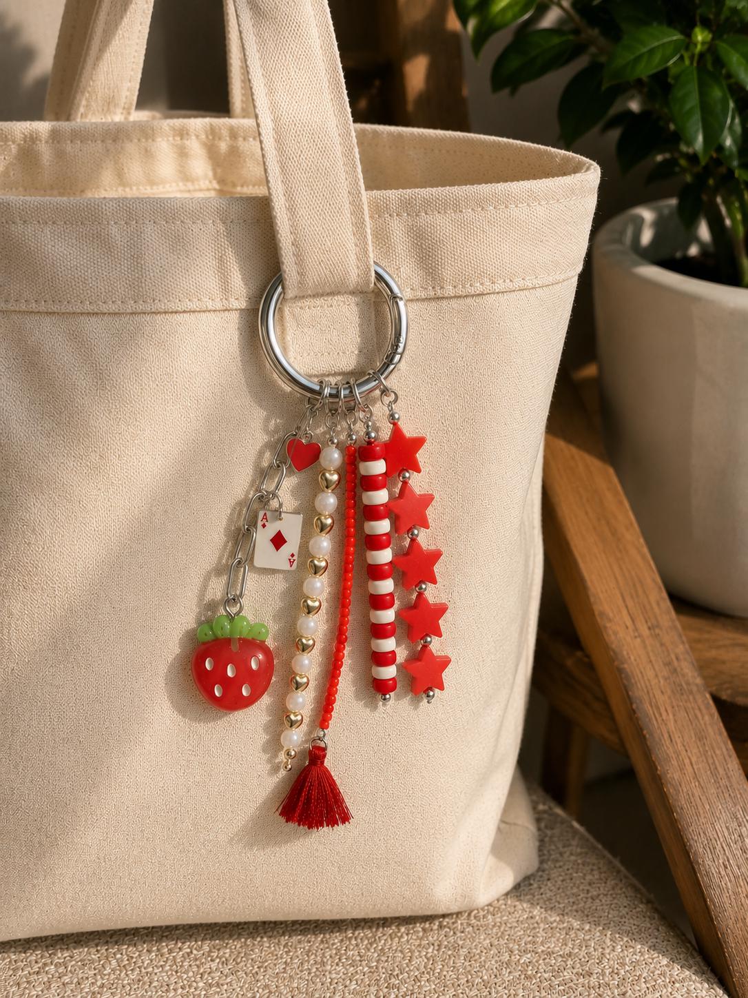 Strawberry Beaded Bag Charm | Cute Purse Charm | Cottagecore Keychain | Kawaii Backpack Accessory | Handmade Gift for Her