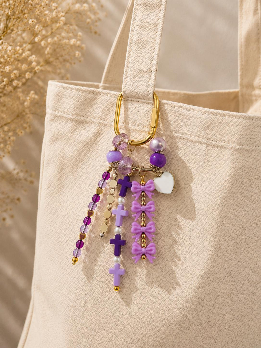 Purple Cross Bag Charm | Christian Purse Charm | Coquette Beaded Keychain | Faith Backpack Charm | Handmade Gift for Her