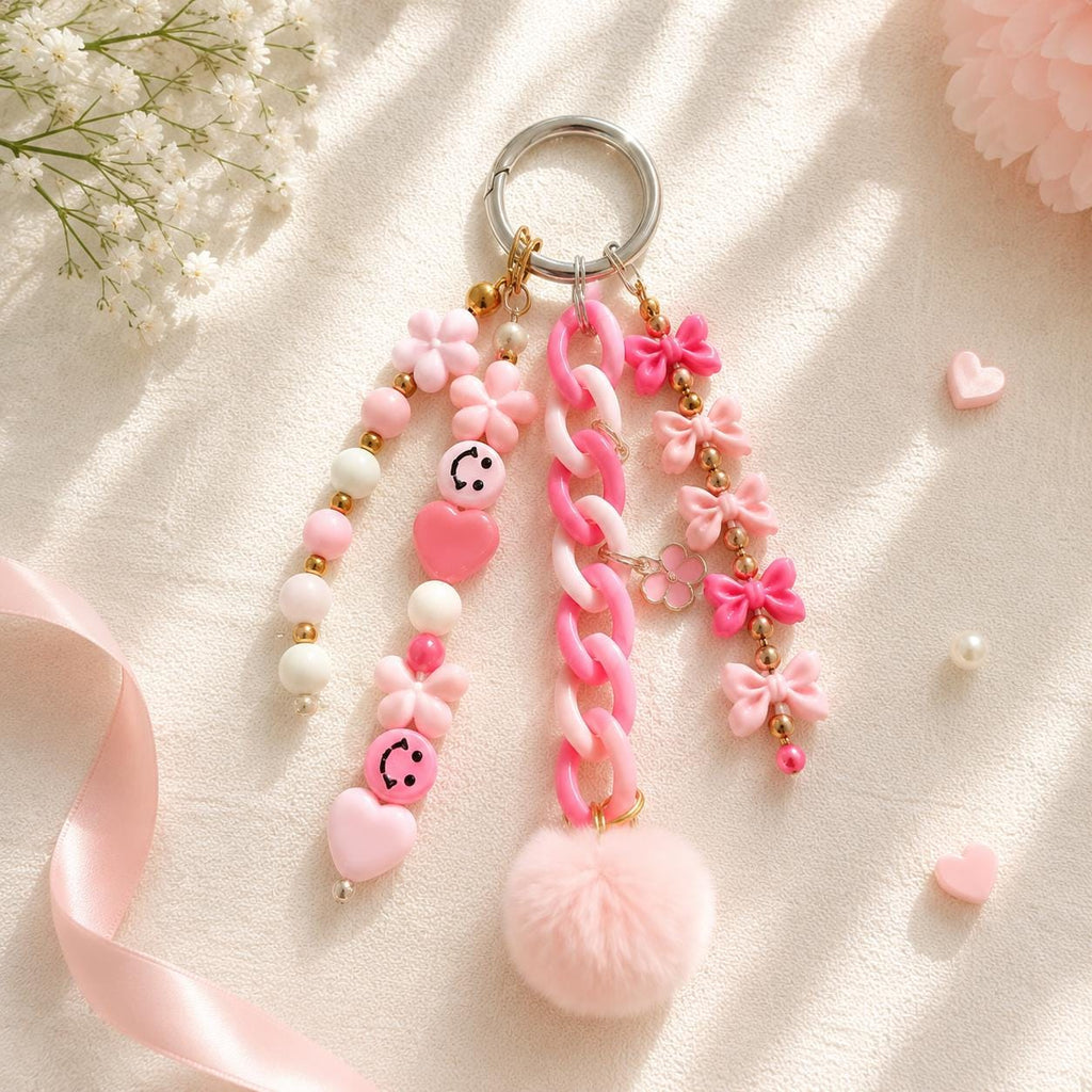 Pink Beaded Bag Charm | Personalized Purse Charm | Cute Backpack Accessory | Custom Keychain | Tote Bag Charm | Gift for Her
