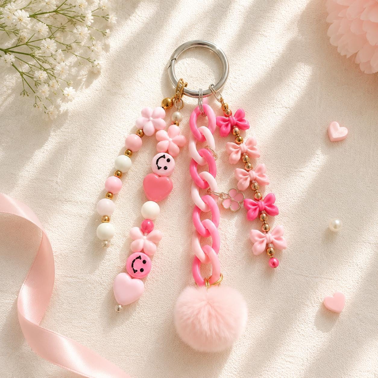 Pink Beaded Bag Charm | Personalized Purse Charm | Cute Backpack Accessory | Custom Keychain | Tote Bag Charm | Gift for Her