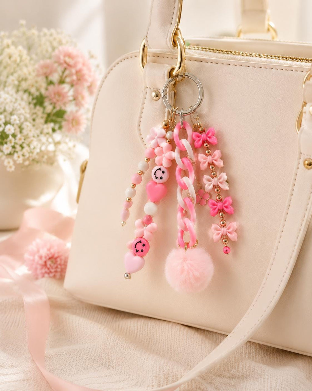 Pink Beaded Bag Charm | Personalized Purse Charm | Cute Backpack Accessory | Custom Keychain | Tote Bag Charm | Gift for Her