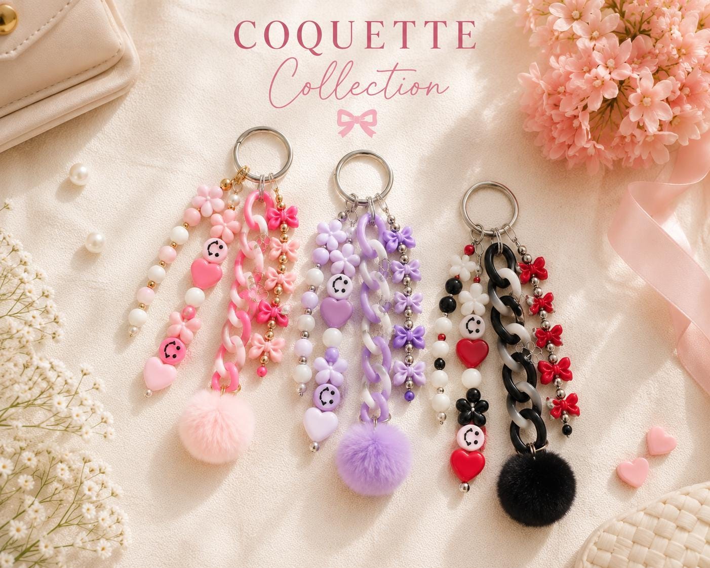 Pink Beaded Bag Charm | Personalized Purse Charm | Cute Backpack Accessory | Custom Keychain | Tote Bag Charm | Gift for Her