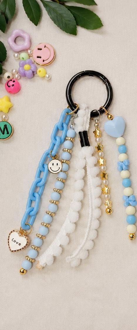 Pastel Heart & Smiley Beaded Bag Charm | Kawaii Purse Charm | Cute Backpack Accessory | Handmade Keychain | Gift for Teen Girls