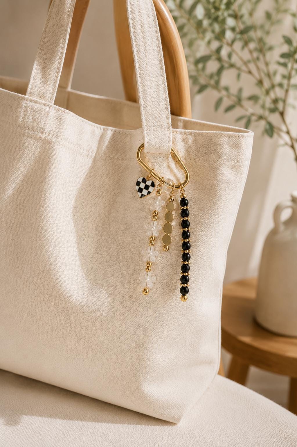 Black Beaded Bag Charm | Minimalist Purse Charm | Modern Backpack Accessory | Handmade Keychain | Cute Gift for Her