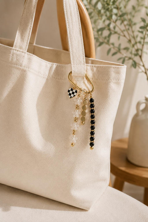 Black Beaded Bag Charm | Minimalist Purse Charm | Modern Backpack Accessory | Handmade Keychain | Cute Gift for Her