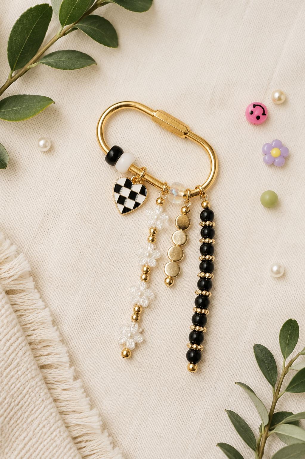 Black Beaded Bag Charm | Minimalist Purse Charm | Modern Backpack Accessory | Handmade Keychain | Cute Gift for Her