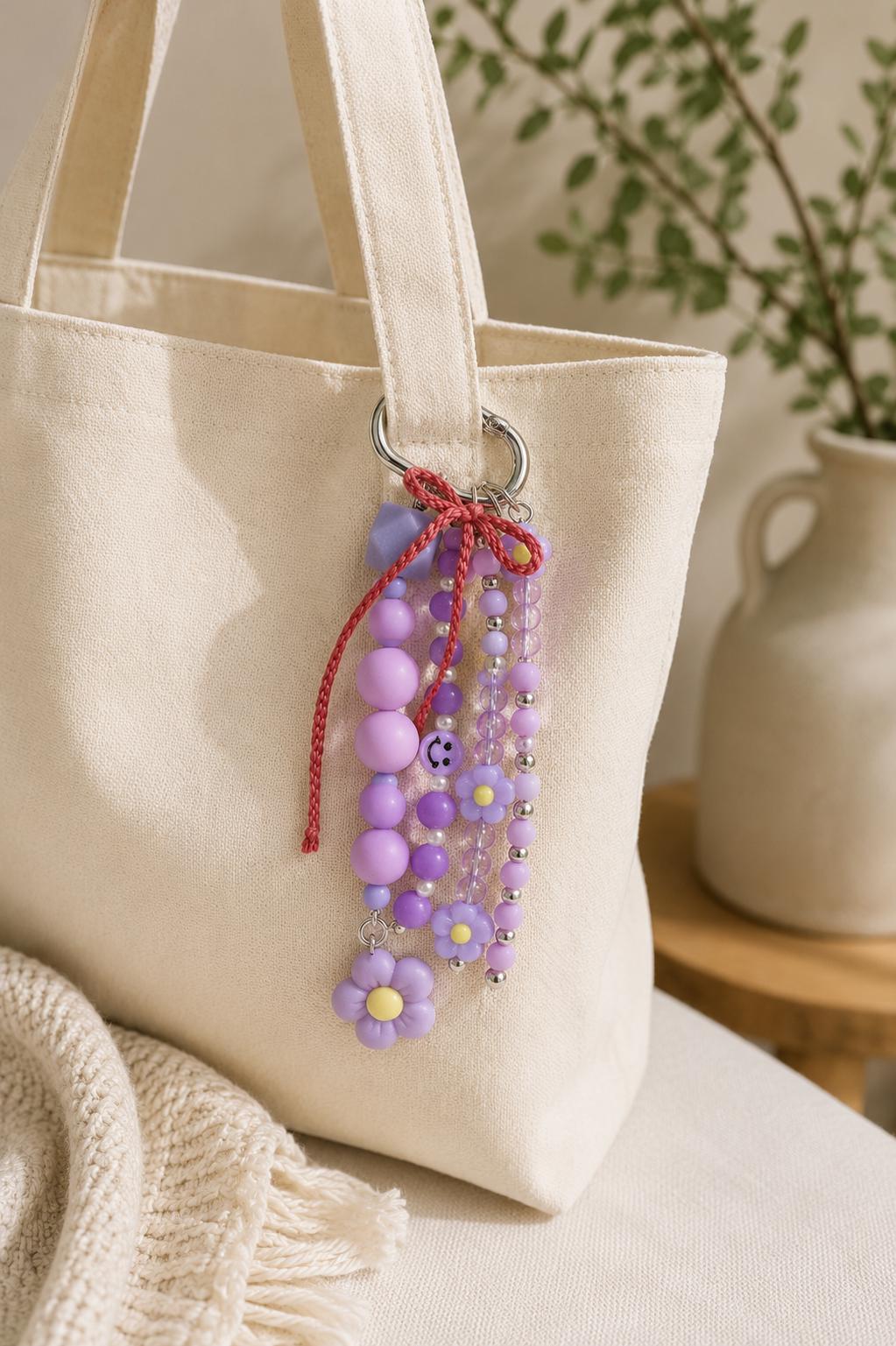 Purple Bow Beaded Bag Charm | Lavender Purse Charm | Coquette Keychain | Cute Backpack Accessory | Handmade Gift for Teen Girls