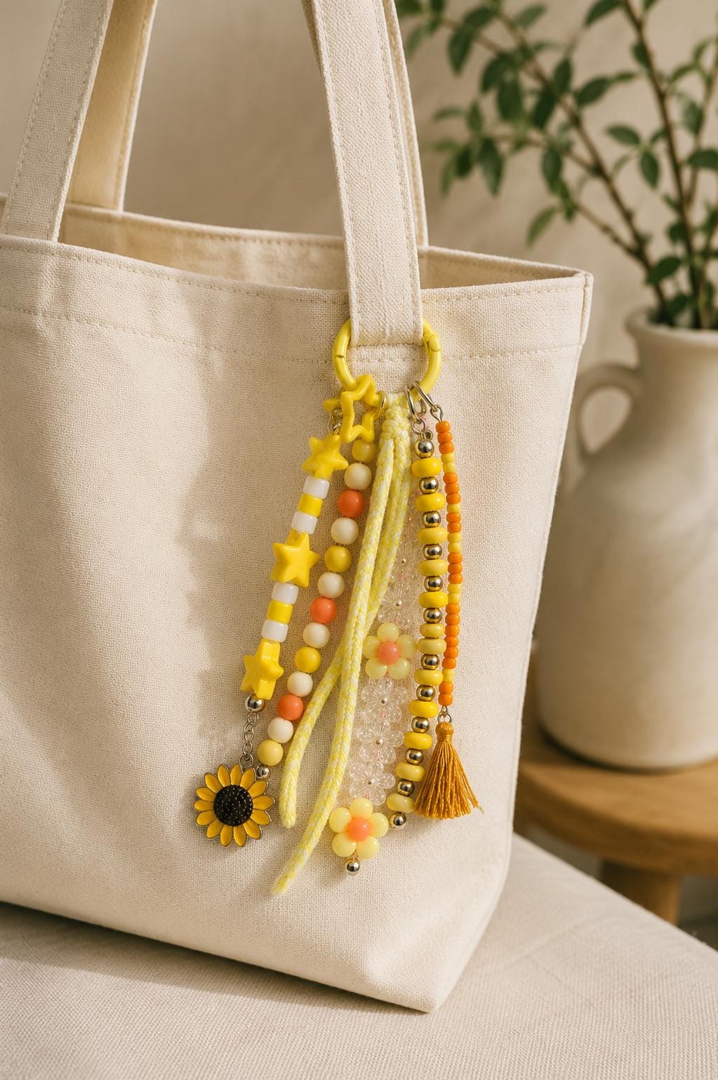 Yellow Daisy Beaded Bag Charm | Floral Purse Charm | Cute Backpack Accessory | Cottagecore Keychain | Handmade Gift for Her