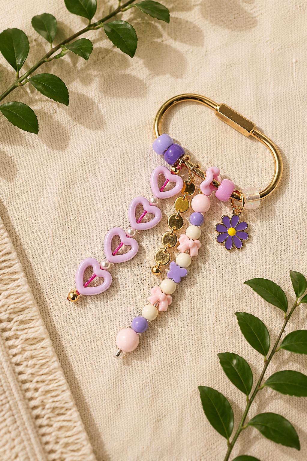 Purple Beaded Bag Charm | Lavender Heart Purse Charm | Pastel Kawaii Keychain | Cute Backpack Accessory | Gift for Teen Girls