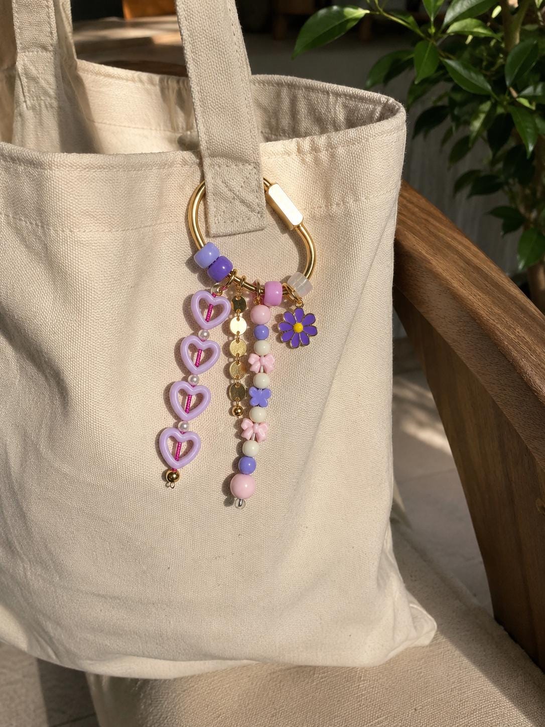Purple Beaded Bag Charm | Lavender Heart Purse Charm | Pastel Kawaii Keychain | Cute Backpack Accessory | Gift for Teen Girls