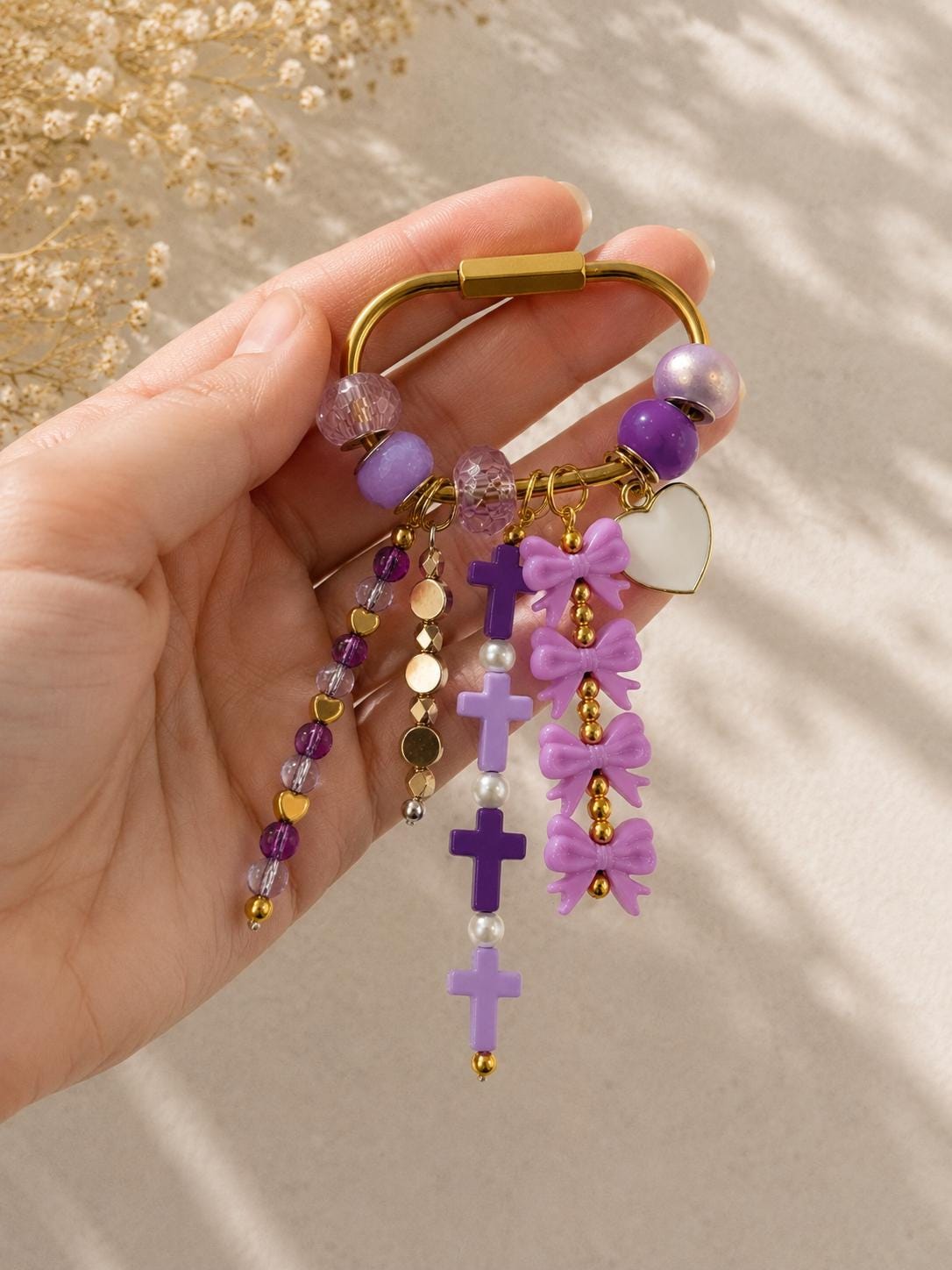 Purple Cross Bag Charm | Christian Purse Charm | Coquette Beaded Keychain | Faith Backpack Charm | Handmade Gift for Her
