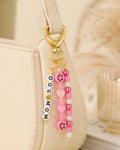 Pink Dog Mom Bag Charm | Beaded Purse Charm | Dog Mom Keychain | Pink Smiley Charm | Cute Gift for Dog Lover | Handmade Bag Accessory