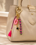 Pink & Black Bag Charm | Beaded Purse Charm | Hot Pink Keychain | Lips Charm | Star Bag Accessory | Cute Handmade Purse Charm