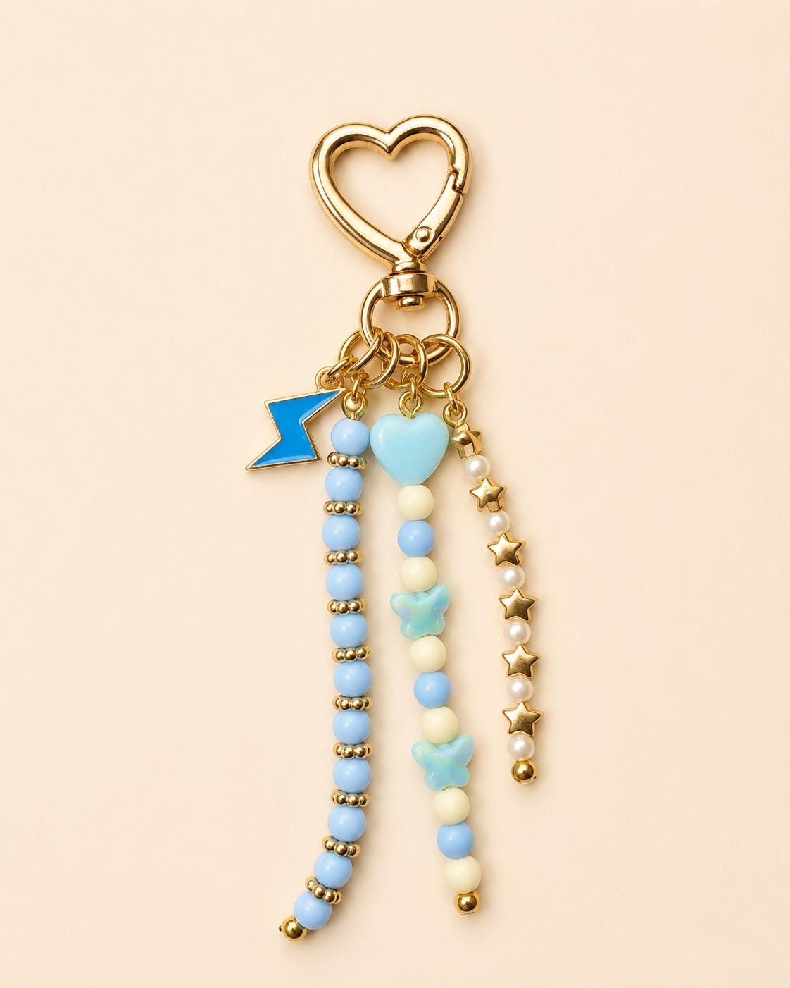 Blue Bag Charm, Lightning Bolt Keychain, Beaded Purse Charm, Backpack Charm, Heart Keychain, Butterfly Bag Accessory