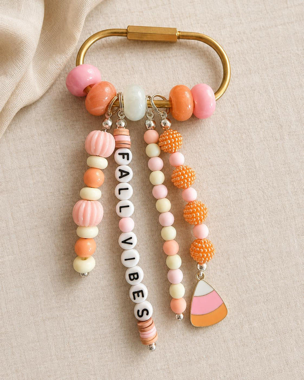 Fall Vibes Bag Charm, Beaded Purse Accessory, Pumpkin Candy Corn Keychain
