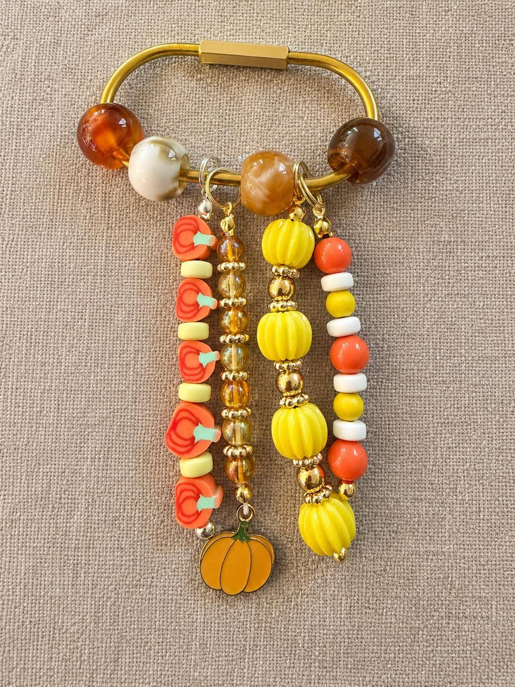 Pumpkin Bag Charm, Orange Yellow Beaded Purse Accessory, Fall Keychain