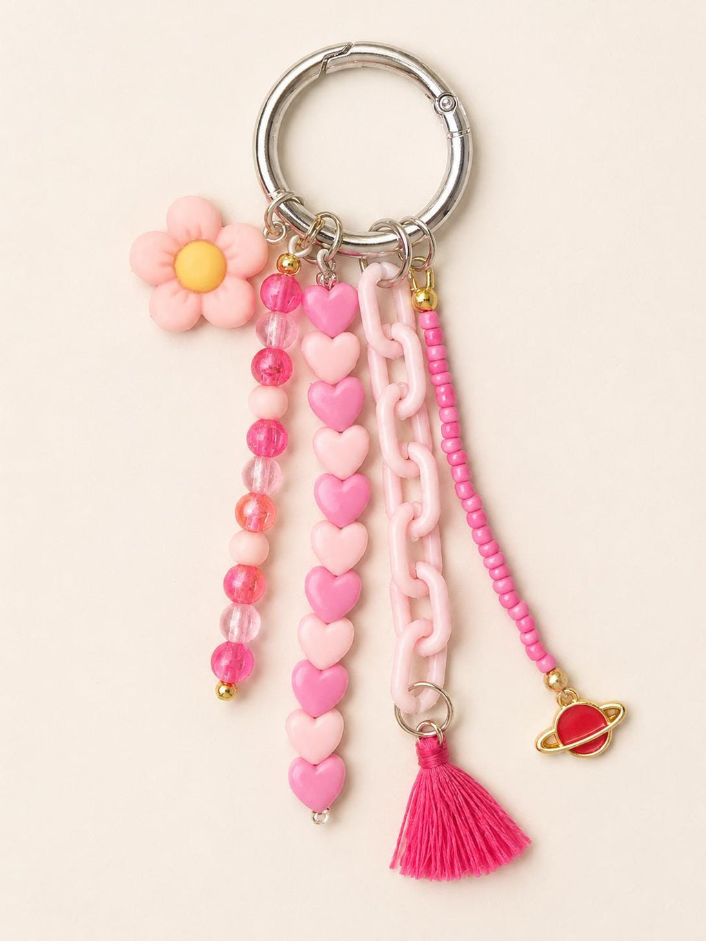 Pink Floral Purse Charm | Beaded Keychain | Tassel Accessory | Gift for Her