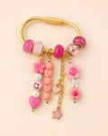 Pink Bag Charm, Beaded Purse Charm, Pink Backpack Charm, Gold Keychain, Girly Bag Accessory, Heart & Flower Charm